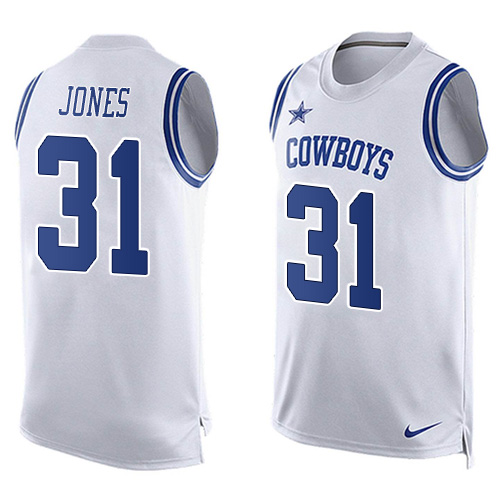Men's Nike Dallas Cowboys #31 Byron Jones Limited White Player Name & Number Tank Top NFL Jersey