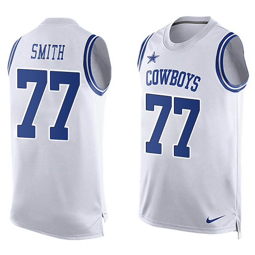 Men's Nike Dallas Cowboys #77 Tyron Smith Limited White Player Name & Number Tank Top NFL Jersey