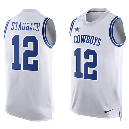 Men's Nike Dallas Cowboys #12 Roger Staubach Limited White Player Name & Number Tank Top NFL Jersey