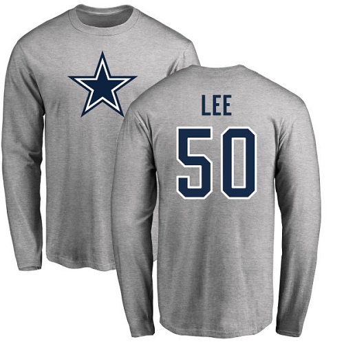 NFL Nike Dallas Cowboys #50 Sean Lee Ash Name & Number Logo Long Sleeve T-Shirt