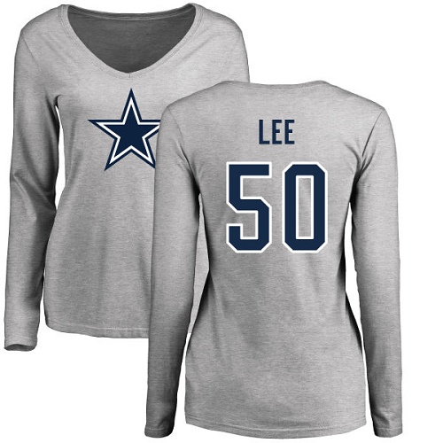 NFL Women's Nike Dallas Cowboys #50 Sean Lee Ash Name & Number Logo Slim Fit Long Sleeve T-Shirt