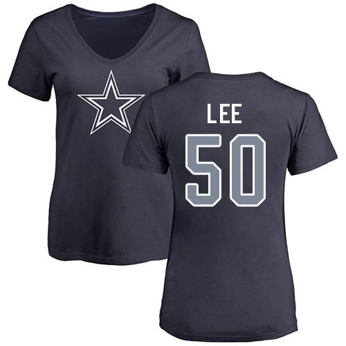 NFL Women's Nike Dallas Cowboys #50 Sean Lee Navy Blue Name & Number Logo Slim Fit T-Shirt