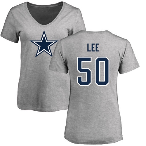 NFL Women's Nike Dallas Cowboys #50 Sean Lee Ash Name & Number Logo Slim Fit T-Shirt