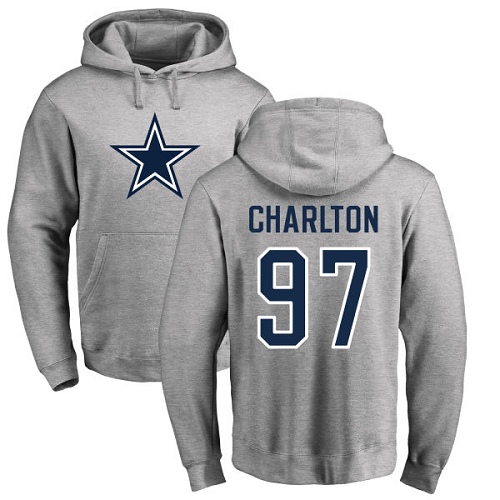 NFL Nike Dallas Cowboys #97 Taco Charlton Ash Name & Number Logo Pullover Hoodie