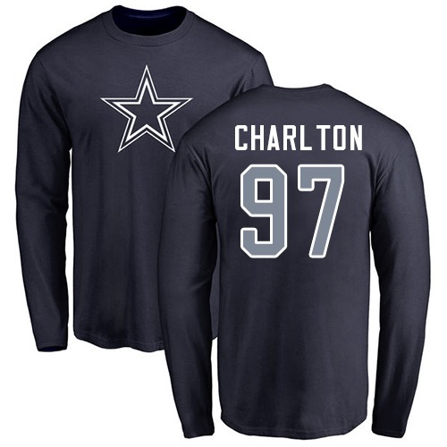 NFL Nike Dallas Cowboys #97 Taco Charlton Navy Blue Name & Number Logo Long Sleeve T-Shirt