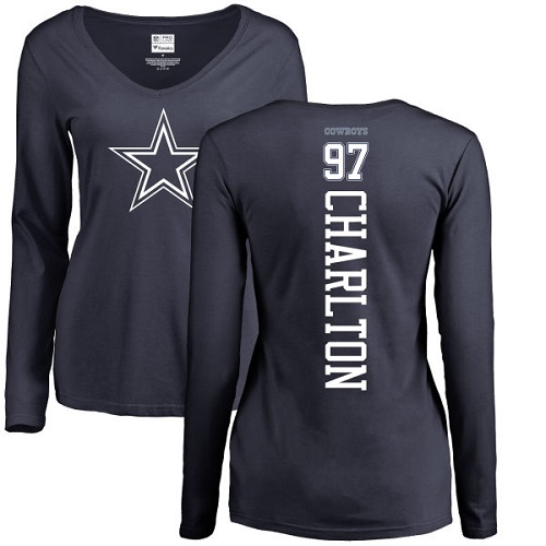 NFL Women's Nike Dallas Cowboys #97 Taco Charlton Navy Blue Backer Slim Fit Long Sleeve T-Shirt