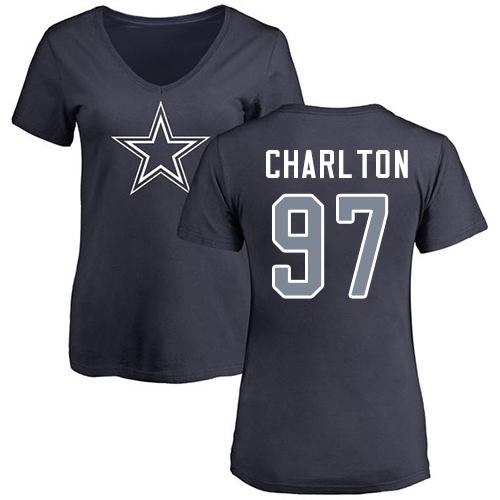 NFL Women's Nike Dallas Cowboys #97 Taco Charlton Navy Blue Name & Number Logo Slim Fit T-Shirt