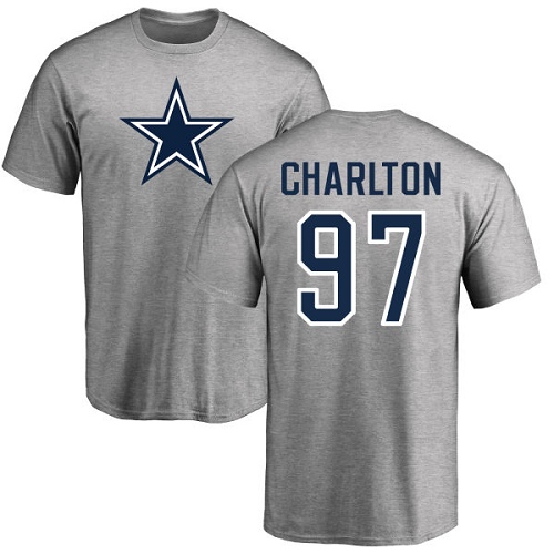 NFL Nike Dallas Cowboys #97 Taco Charlton Ash Name & Number Logo T-Shirt
