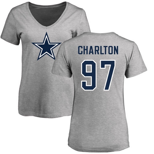 NFL Women's Nike Dallas Cowboys #97 Taco Charlton Ash Name & Number Logo Slim Fit T-Shirt
