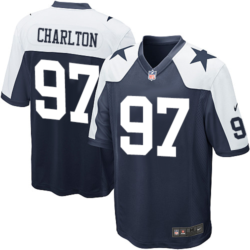 Men's Nike Dallas Cowboys #97 Taco Charlton Game Navy Blue Throwback Alternate NFL Jersey