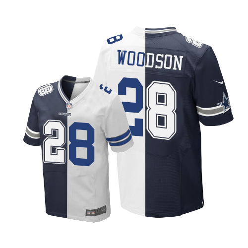 Men's Nike Dallas Cowboys #28 Darren Woodson Elite Navy Blue/White Split Fashion NFL Jersey