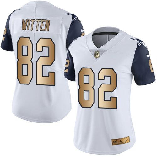 Women's Nike Dallas Cowboys #82 Jason Witten Limited White/Gold Rush Vapor Untouchable NFL Jersey