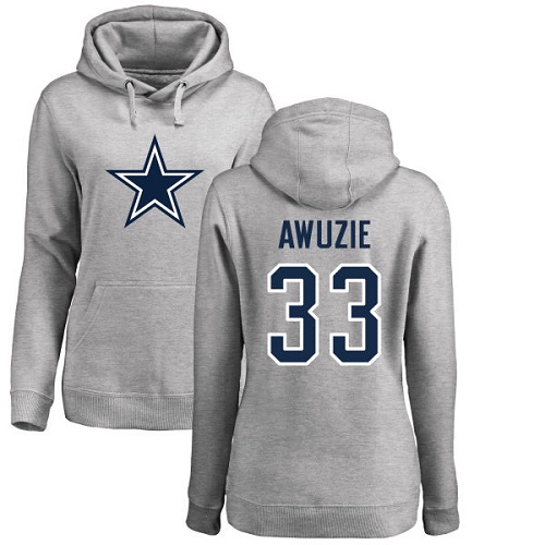 NFL Women's Nike Dallas Cowboys #33 Chidobe Awuzie Ash Name & Number Logo Pullover Hoodie