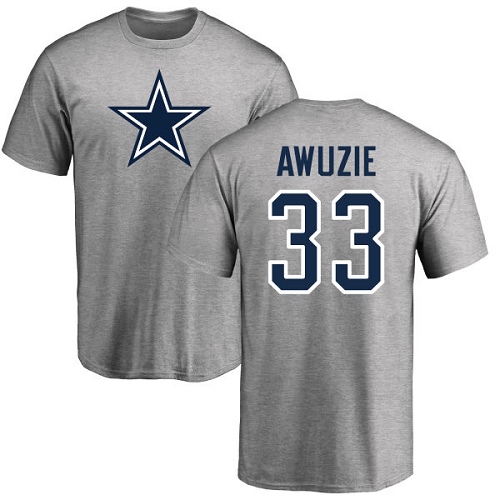 NFL Nike Dallas Cowboys #33 Chidobe Awuzie Ash Name & Number Logo T-Shirt