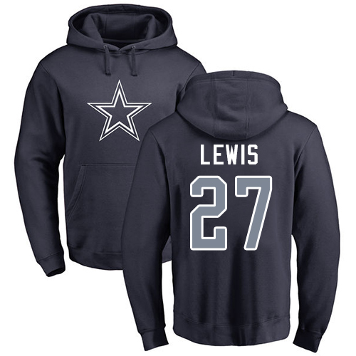 NFL Nike Dallas Cowboys #27 Jourdan Lewis Navy Blue Name & Number Logo Pullover Hoodie