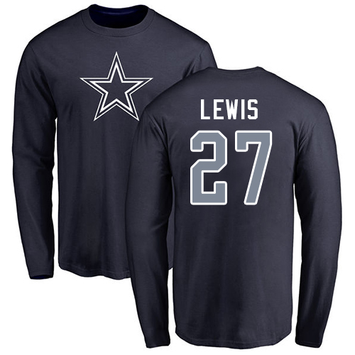 NFL Nike Dallas Cowboys #27 Jourdan Lewis Navy Blue Name & Number Logo Long Sleeve T-Shirt
