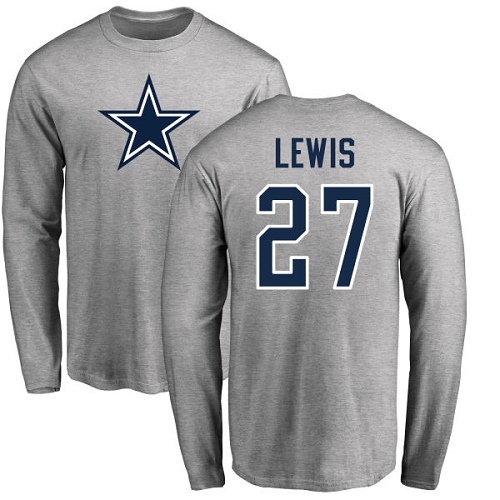 NFL Nike Dallas Cowboys #27 Jourdan Lewis Ash Name & Number Logo Long Sleeve T-Shirt