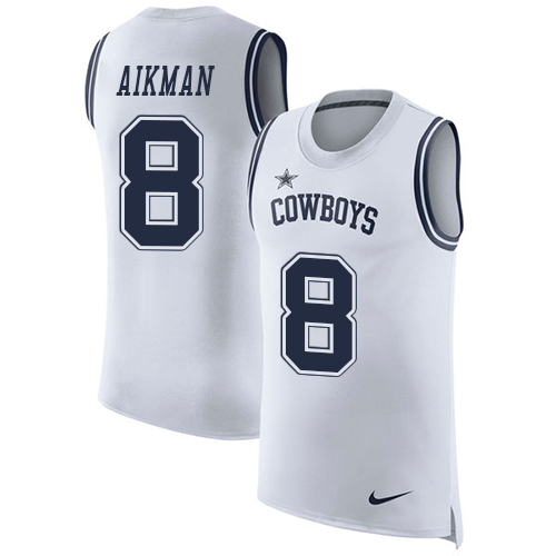 Men's Nike Dallas Cowboys #8 Troy Aikman White Rush Player Name & Number Tank Top NFL Jersey