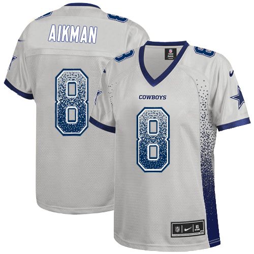 Women's Nike Dallas Cowboys #8 Troy Aikman Elite Grey Drift Fashion NFL Jersey
