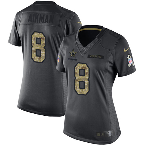 Women's Nike Dallas Cowboys #8 Troy Aikman Limited Black 2016 Salute to Service NFL Jersey