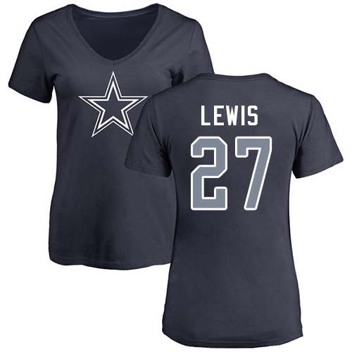 NFL Women's Nike Dallas Cowboys #27 Jourdan Lewis Navy Blue Name & Number Logo Slim Fit T-Shirt
