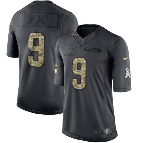 Youth Nike Dallas Cowboys #9 Tony Romo Limited Black 2016 Salute to Service NFL Jersey