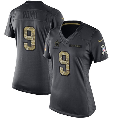 Women's Nike Dallas Cowboys #9 Tony Romo Limited Black 2016 Salute to Service NFL Jersey