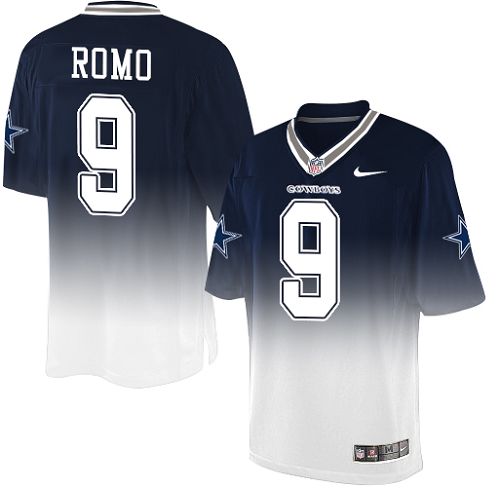 Men's Nike Dallas Cowboys #9 Tony Romo Elite Navy/White Fadeaway NFL Jersey