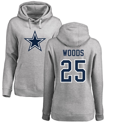 NFL Women's Nike Dallas Cowboys #25 Xavier Woods Ash Name & Number Logo Pullover Hoodie
