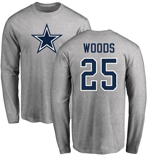 NFL Nike Dallas Cowboys #25 Xavier Woods Ash Name & Number Logo Long Sleeve T-Shirt
