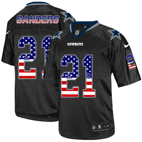 Men's Nike Dallas Cowboys #21 Deion Sanders Elite Black USA Flag Fashion NFL Jersey