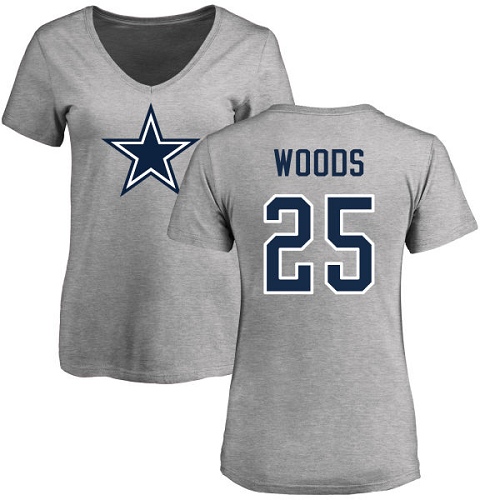 NFL Women's Nike Dallas Cowboys #25 Xavier Woods Ash Name & Number Logo Slim Fit T-Shirt