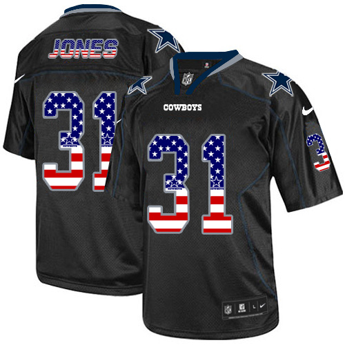 Men's Nike Dallas Cowboys #31 Byron Jones Elite Black USA Flag Fashion NFL Jersey