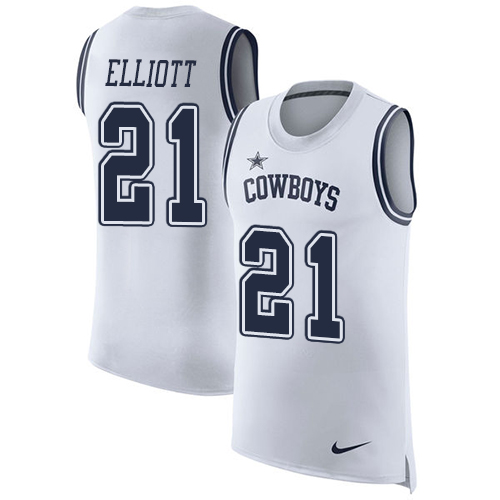 Men's Nike Dallas Cowboys #21 Ezekiel Elliott White Rush Player Name & Number Tank Top NFL Jersey