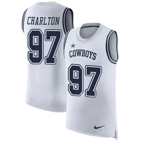 Men's Nike Dallas Cowboys #97 Taco Charlton White Rush Player Name & Number Tank Top NFL Jersey