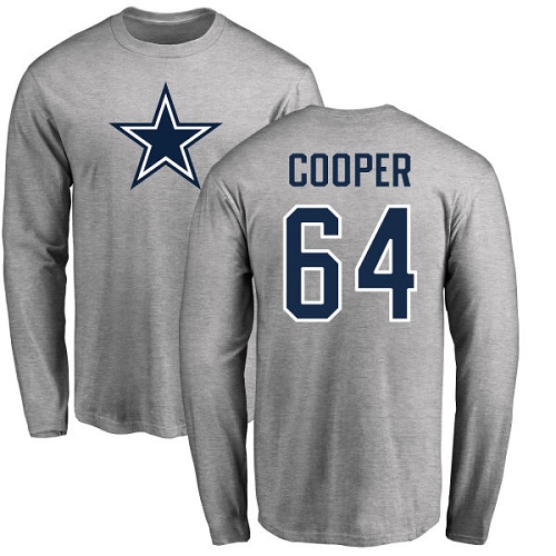 NFL Nike Dallas Cowboys #64 Jonathan Cooper Ash Name & Number Logo Long Sleeve T-Shirt