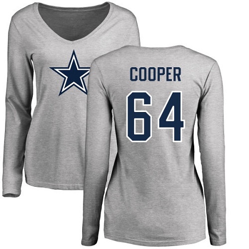 NFL Women's Nike Dallas Cowboys #64 Jonathan Cooper Ash Name & Number Logo Slim Fit Long Sleeve T-Shirt