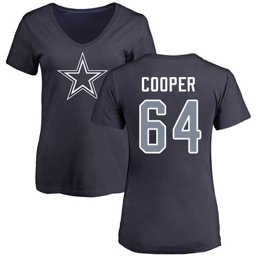 NFL Women's Nike Dallas Cowboys #64 Jonathan Cooper Navy Blue Name & Number Logo Slim Fit T-Shirt