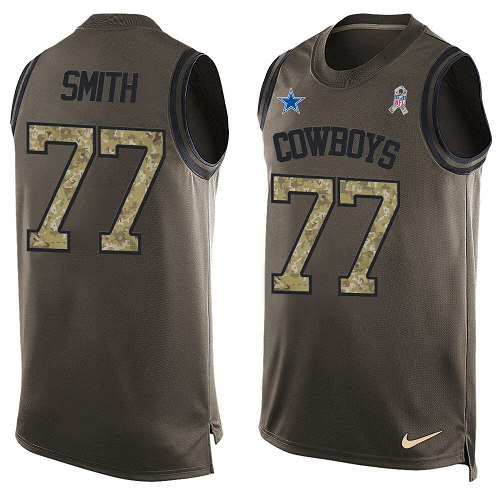 Men's Nike Dallas Cowboys #77 Tyron Smith Limited Green Salute to Service Tank Top NFL Jersey