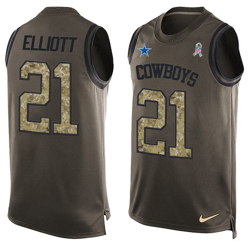 Men's Nike Dallas Cowboys #21 Ezekiel Elliott Limited Green Salute to Service Tank Top NFL Jersey