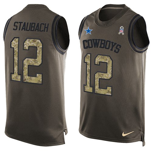 Men's Nike Dallas Cowboys #12 Roger Staubach Limited Green Salute to Service Tank Top NFL Jersey