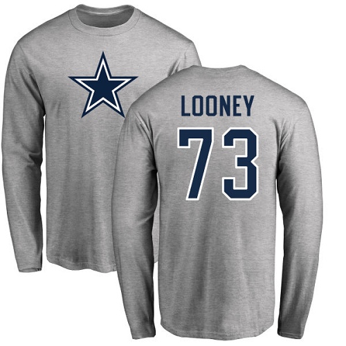 NFL Nike Dallas Cowboys #73 Joe Looney Ash Name & Number Logo Long Sleeve T-Shirt