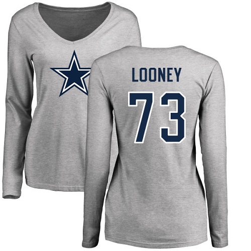 NFL Women's Nike Dallas Cowboys #73 Joe Looney Ash Name & Number Logo Slim Fit Long Sleeve T-Shirt