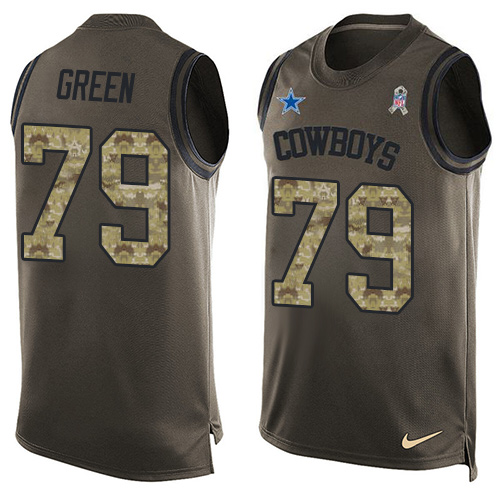 Men's Nike Dallas Cowboys #79 Chaz Green Limited Green Salute to Service Tank Top NFL Jersey