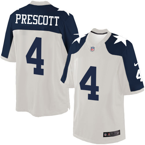 Youth Nike Dallas Cowboys #4 Dak Prescott Elite White Throwback Alternate NFL Jersey