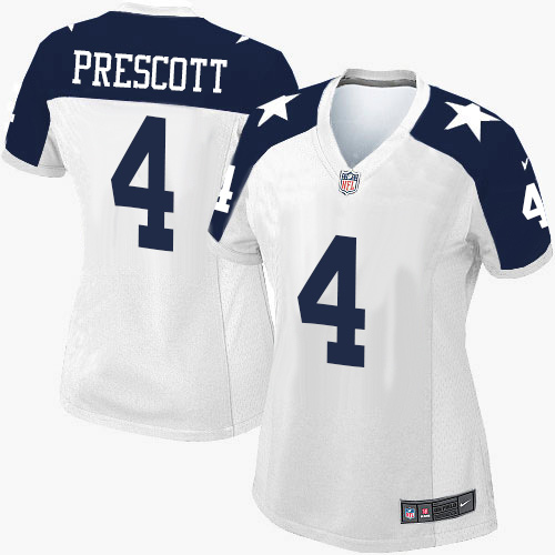 Women's Nike Dallas Cowboys #4 Dak Prescott Limited White Throwback Alternate NFL Jersey