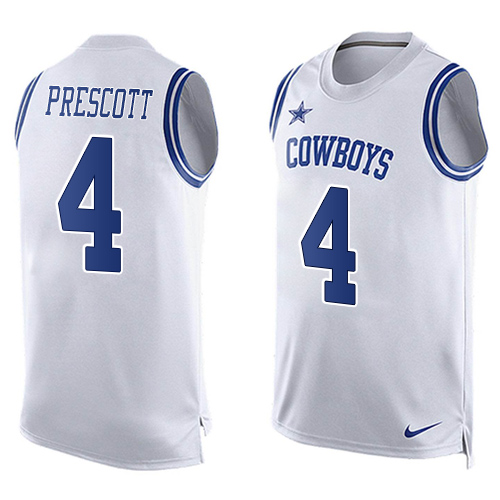 Men's Nike Dallas Cowboys #4 Dak Prescott Limited White Player Name & Number Tank Top NFL Jersey