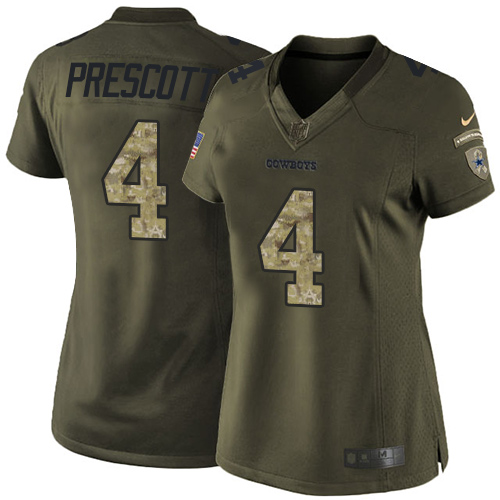 Women's Nike Dallas Cowboys #4 Dak Prescott Limited Green Salute to Service NFL Jersey