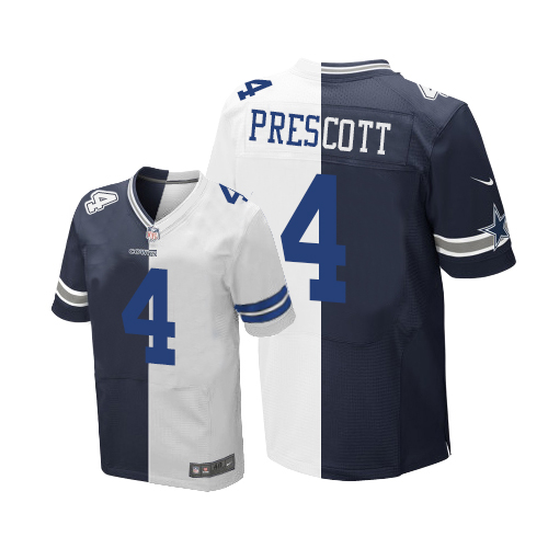 Men's Nike Dallas Cowboys #4 Dak Prescott Elite Navy Blue/White Split Fashion NFL Jersey