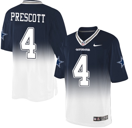 Men's Nike Dallas Cowboys #4 Dak Prescott Elite Navy/White Fadeaway NFL Jersey